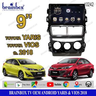 Brainbox TV Mobil OEM Toyota Yaris Vios 2018 Android Headunit Tape Mobil Head Unit Manual AC 2GB + 3