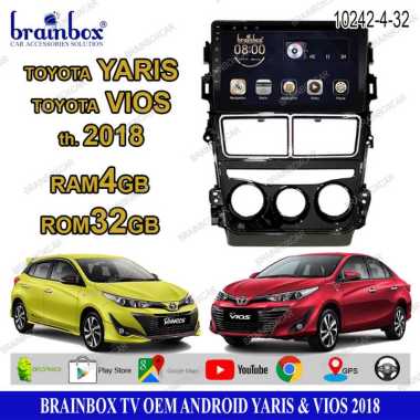 Brainbox TV Mobil OEM Toyota Yaris Vios 2018 Android Headunit Tape Mobil Head Unit Manual AC 4GB + 3