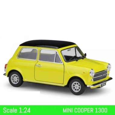diecast mobil koleksi diecast mobil Welly Nex Models Mini Cooper 1300 kuning 1:24 mobil mainan anak
