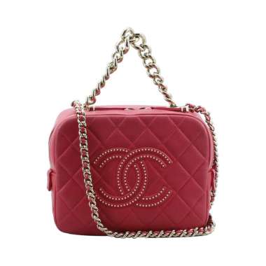 Preloved Chanel Studded CC Convertible Chain Camera Bag I13498C Merah Red
