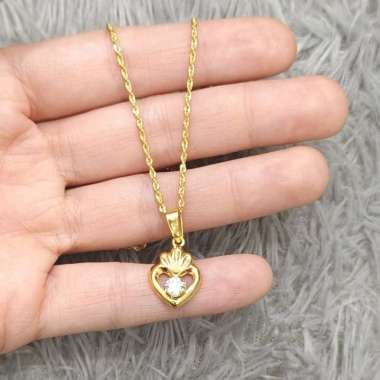 set kalung dan liontin wanita model hati korean style emas asli