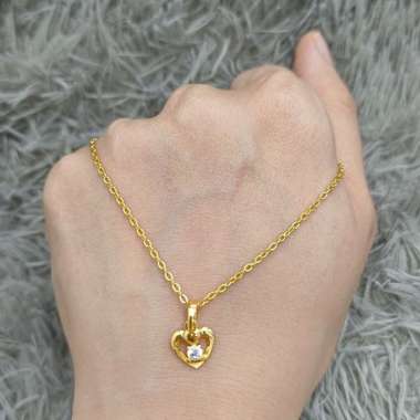 set kalung dan liontin wanita model hati elegan stylish emas asli