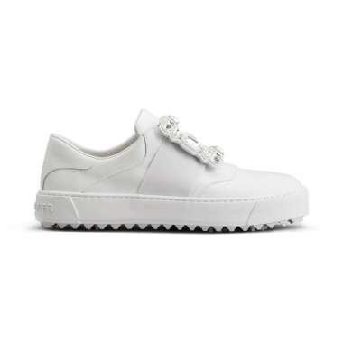 [12.12 Dealcember] Roger Vivier Very Vivier Strass Buckle Leather Sneakers White 37.5