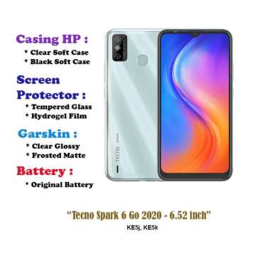 Tecno Spark 6 Go 2020 - 6.52 inch- Case - Screen Protector - Battery - Dll Clear Soft Case