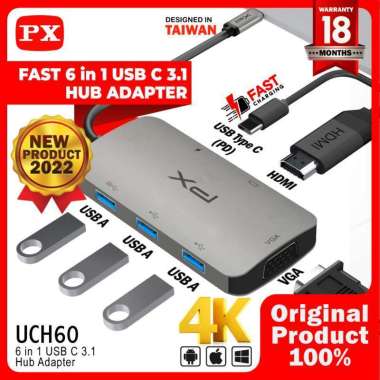 Converter Hub Adapter 6 in 1 Type C 3.1 to HDMI 4K VGA USB PX UCH60