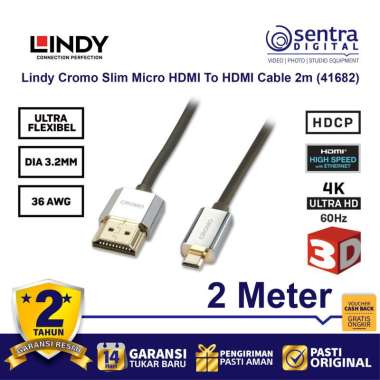 Lindy Cromo Slim Micro HDMI To HDMI Cable 2m ( 41682 )