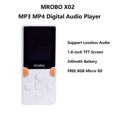 MROBO X02 - MP3 MP4 Digital Audio Player HiFi - Free 8GB Micro SD Putih