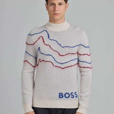 HUGO BOSS Men Kamonte Mock-Neck Regular Fit Sweater in White M
