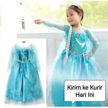 Princess Anna Elsa Frozen Dress Costume | Baju Kostum Putri Anak 1 Mahkota Pink