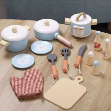 masak masakan kayu mainan wooden cooking set playpretend Multicolor