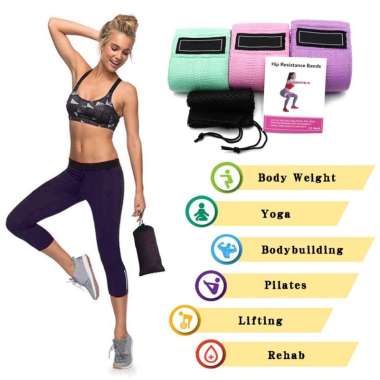 Paket Resistance Band Isi 3 Alat Gym Portable lentur Tali Yoga Hip Bands Resistance Bands Tali Fitne