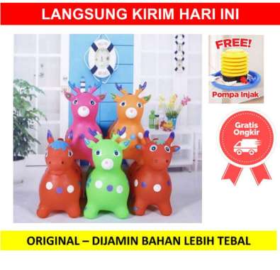 mainan anak kuda kudaan jumping animal poni karet lucu musik suara Multicolor