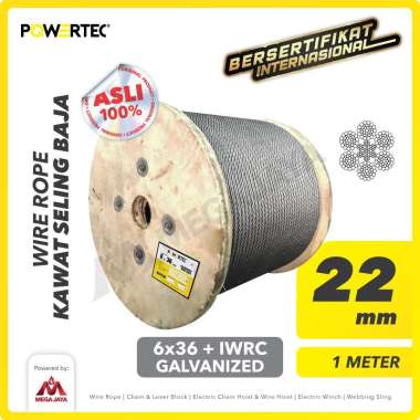 POWERTEC Wire Rope / Kawat Seling Baja 6x36 IWRC 22mm Galv - 1 Meter