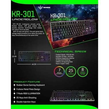 Keyboard Gaming NYK KR 301 Underglow RGB Original Putih