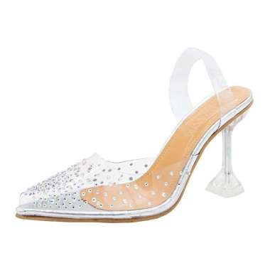 SPV Heels runcing transparan kaca sandal hak wanita import kristal model terbaru kekinian cod jakart