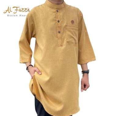 Atasan Gamis Pria Pendek Lengan 3/4 Kurta Mujtaba Pakistan Baju Muslim Pria M Mustard