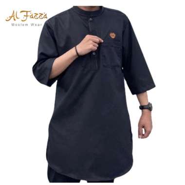 Atasan Gamis Pria Pendek Lengan 3/4 Kurta Mujtaba Pakistan Baju Muslim Pria M Black