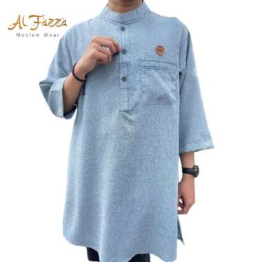 Atasan Gamis Pria Pendek Lengan 3/4 Kurta Mujtaba Pakistan Baju Muslim Pria XL Blue