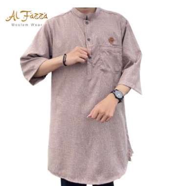 Atasan Gamis Pria Pendek Lengan 3/4 Kurta Mujtaba Pakistan Baju Muslim Pria S Mocca