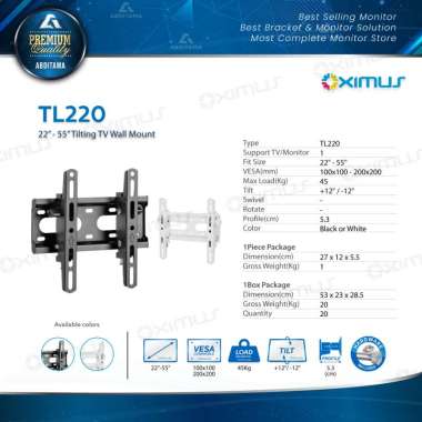BRACKET TV LED LCD MONITOR 22" - 55" OXIMUS TL220 WALL MOUNT TILT Putih