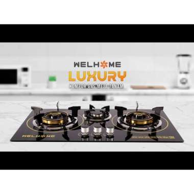 Welhome Luxury Kompor Gas Meja/Tanam 3 Tungku Design Elegant Kaca Kompor Saja