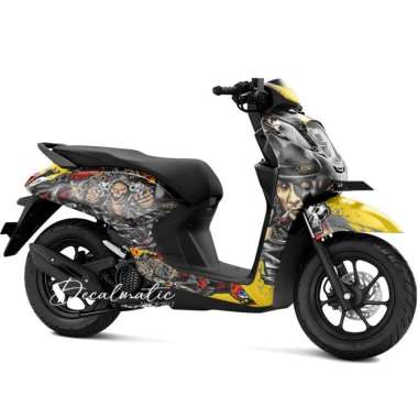 Stiker Full Body Decal Motor Honda Genio 2018 - 2023 Skull Jerinx Kuning