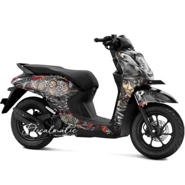 Stiker Full Body Decal Motor Honda Genio 2018 - 2023 Skull Jerinx Hitam