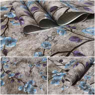 wallpaper dinding sticker bunga sakura daun ungu bunga biru