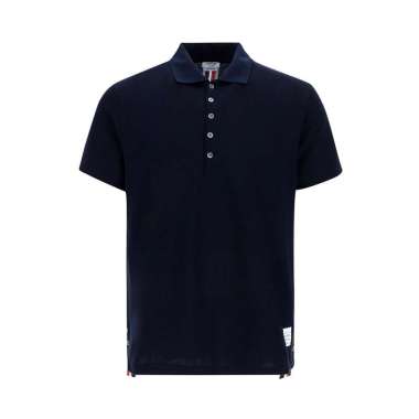 Thom Browne Center Back RWB Stripe Cotton Pique Polo Shirt Navy Blue 2