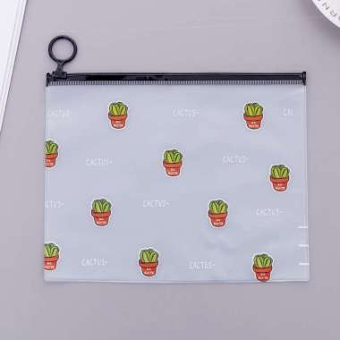 ZIPPER BAG TRANSPARAN UNICORN DAN KAKTUS MOTIF KARAKTER LUCU TEMPAT PENSIL POUCH ZIP LOCK KOREA / TE