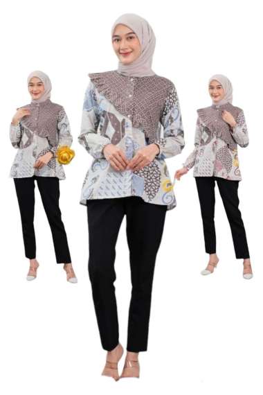 Atasan Wanita Hanumaisyah Blouse Batik Baju Kerja Wanita Batik Wanita M Biru