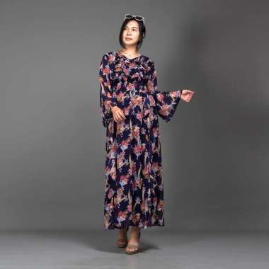 Okechuku ASHLEY Long Dress Korea Baju Pesta Dress Panjang Wanita Navy