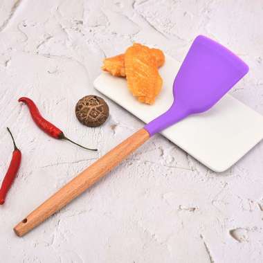 Spatula Masak Silikon dengan Gagang Kayu Tahan Panas