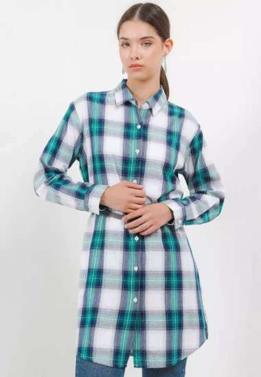 X8 Linette Blouse wanita kotak-kotak couple XXL GREEN