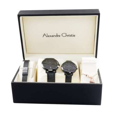 JAM TANGAN ALEXANDRE CHRISTIE AC 8666 / AC8666 BOX SET COUPLE ORIGINAL FULL BLACK