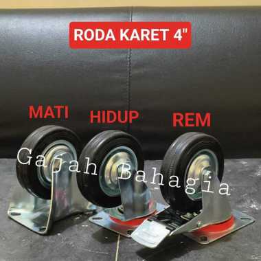 Roda troli 4 inch karet hitam Mati Hidup Rem Caster Kastor 4" Trolley HIDUP