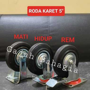Roda troli 5 inch karet hitam Mati Hidup Rem Caster Kastor 5" Trolley REM