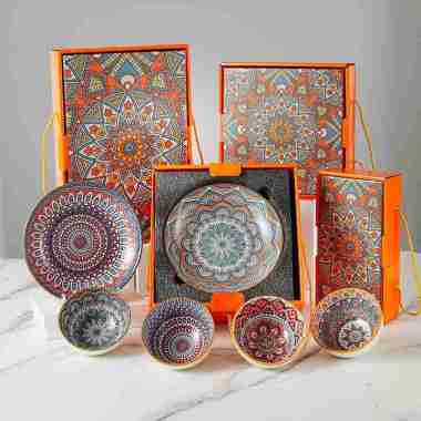 Verish Porcelain Bowl Bohemian Souvenir Gift Set Mangkok Piring Saji Keramik Hampers Hias Idul Fitri