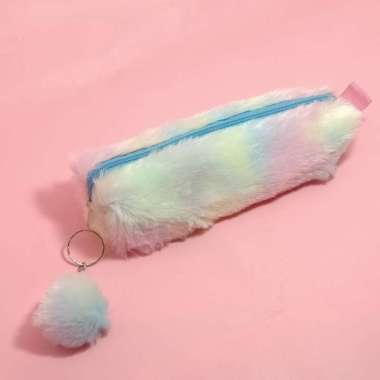 rainbow feather pencil case - tempat pensil bulu rainbow bulu-bulu