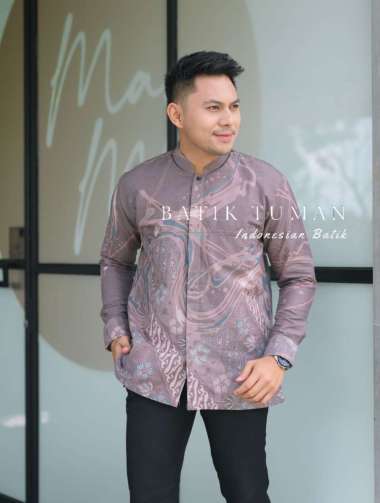 KOKO FATKHUL MAUVE DUSTY PURPLE Baju Muslim Koko Pria Lapis Furing Bahan Katun Halus Motif Batik Pri