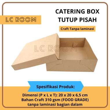 Paper Catering Box 20 x 20 x 6,5 cm dengan Tutup Pisah Tanpa Laminasi Dus Makanan Snack Box Kemasan 