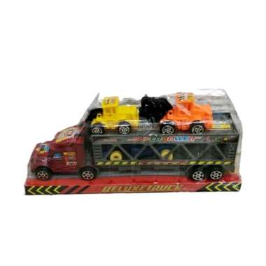 SET MAINAN MOBIL TRUK KONTRUKSI BESAR ANGKUT 4 MOBIL KECIL POWER TRUCK
