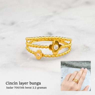 cincin wanita model layer bunga stylish dan elegan minimalis emas asli