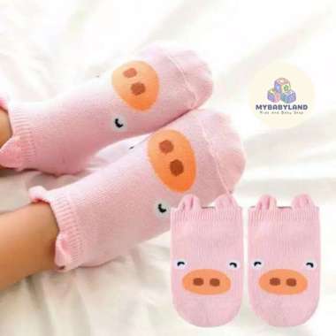Kaos Kaki Bayi dan Anak/Baby & Kids Socks Gambar Animal 3D Anti Slip Piggy - Pink