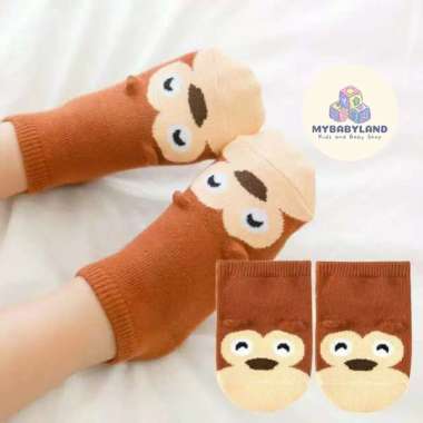 Kaos Kaki Bayi dan Anak/Baby & Kids Socks Gambar Animal 3D Anti Slip Monkey - Cokelat