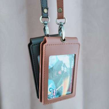ID Card Holder Kulit Name Tag Double Flip Magnet Model Terbaru BIRU