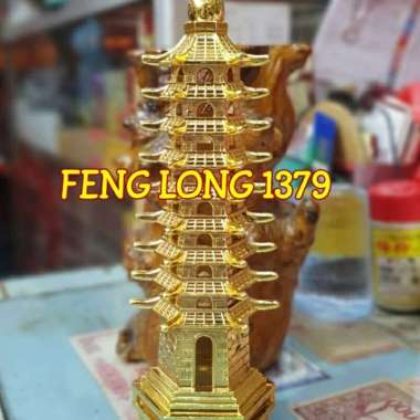 Wen Chang Ta | Miniatur Pagoda Warna Emas | Fengshui Pagoda Ukuran Besar 9 Tingkat