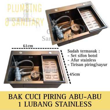 bak cuci piring abu-abu 1 lubang stainless set kitchen sink 1 bowl bcp stainless dark grey 1 lubang