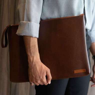 Houseofcuff Clutch Pria Tas Tangan Unisex Cokelat Model Polos Zipper