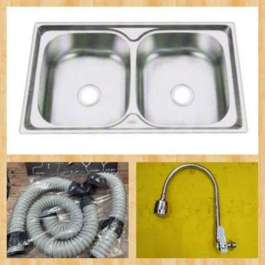 PROMO Kitchen Sink Stainless 2 Lubang , Bak Cuci Piring Prestile 8550 KEPALA BESAR